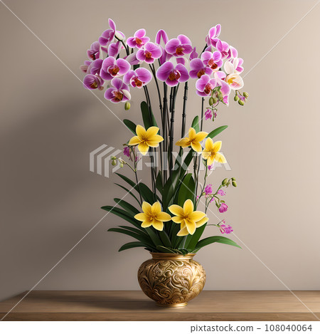 Floral pot realistic wallpaper design Floral pot realistic wallpaper design 108040064