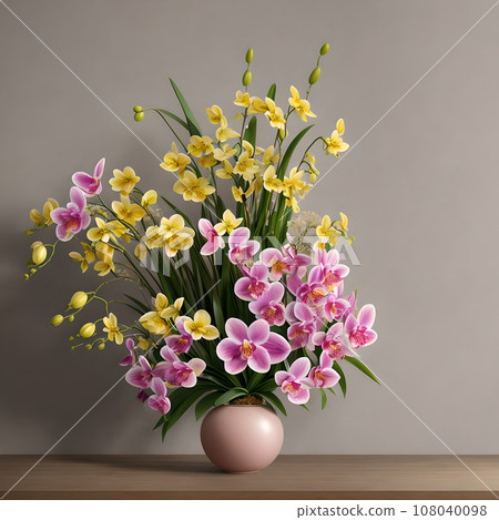 Floral pot realistic wallpaper design Floral pot realistic wallpaper design 108040098