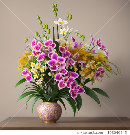 Floral pot realistic wallpaper design Floral pot realistic wallpaper design 108040245