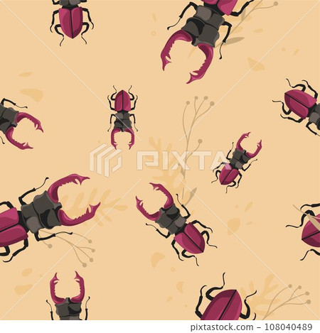 European stag beetle seamless pattern print vector European stag beetle seamless pattern print vector 108040489