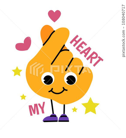 My heart, hand character with facial expression 108040717