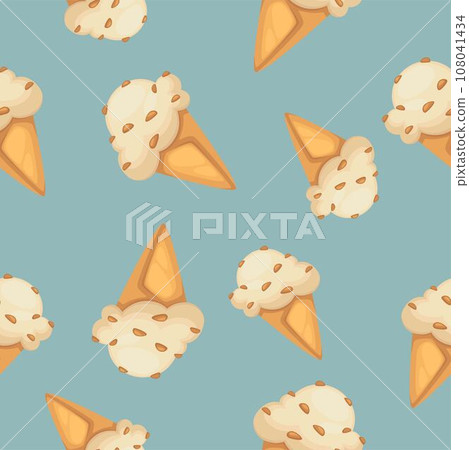 Ice cream cones with nut pieces, seamless pattern 108041434