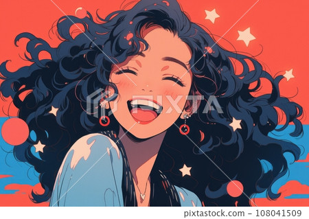 充滿你心的微笑：動漫風格的插圖，一個可愛的女孩，閃耀著發自內心的興奮和微笑 AI 圖像 7 108041509