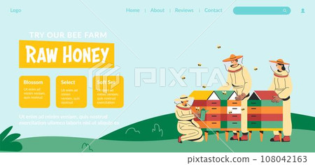 Bee farm natural raw honey, website page vector Bee farm natural raw honey, website page vector 108042163