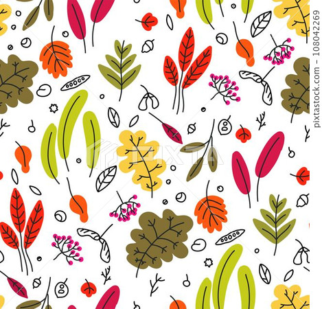 Autumn trees and bushes leaves, seamless pattern Autumn trees and bushes leaves, seamless pattern 108042269