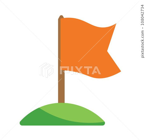 Flag on hill, finishing trip or hiking routes Flag on hill, finishing trip or hiking routes 108042734