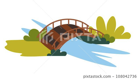 Old wooden bridge crossing river, nature landscape Old wooden bridge crossing river, nature landscape 108042736