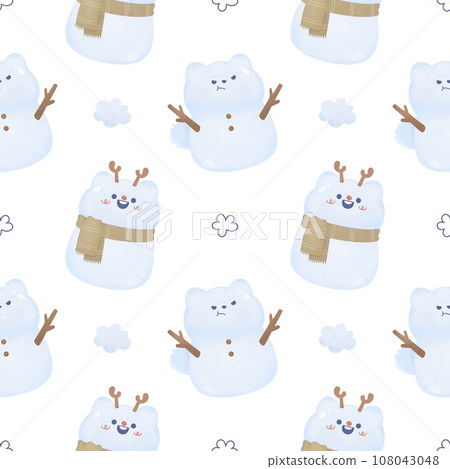 cute Christmas Seamless pattern with ornament snowman cat reindeer Watercolor Great for Winter Project, Wrapping Paper, Backgrounds, Wallpapers,nursery,baby shower. 108043048