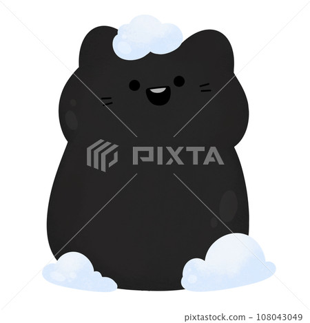 cute happy black cat smile with white snow For winter New year and Christmas watercolor cartoon style 108043049