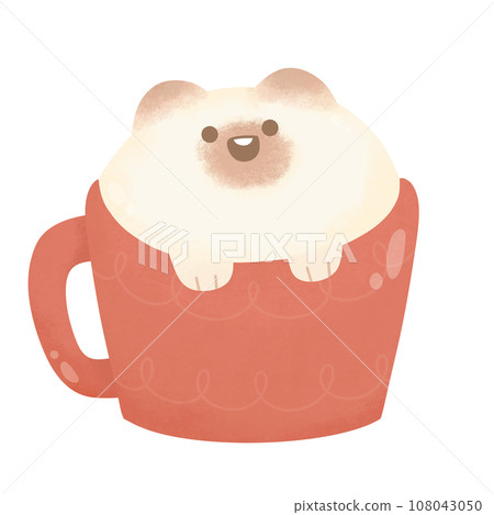 cute happy siamese cat in mug hot chocolate cocoa cream snow For winter New year and Christmas watercolor cartoon style 108043050