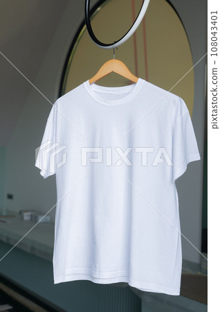 Mock-up white T-shirt with short sleeves Mock-up white T-shirt with short sleeves 108043401