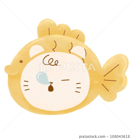cute Watercolor illustration. Japanese fish-shaped pancakes Dessert with Taiyaki cat doodle	 108043618