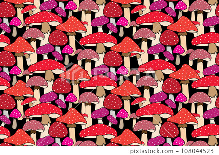 Illustration of red mushroom on black background. 108044523
