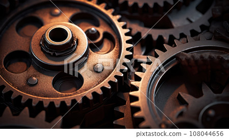 Industrial Gear Mechanism in Close-up - Machinery and Engineering Detail 108044656