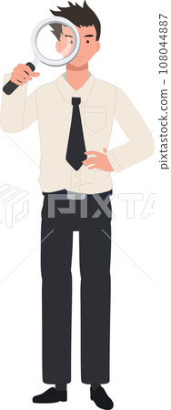 Academic Exploration and Study. Young Thai University student in Uniform is using Magnifying Glass. 108044887