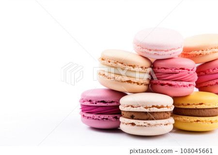 Colorful tasty macaroons on white. Generative Ai. 108045661