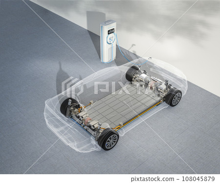Transparent ev car or electric vehicle plug in with recharging station 108045879