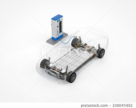 Transparent ev car or electric vehicle plug in with recharging station 108045882