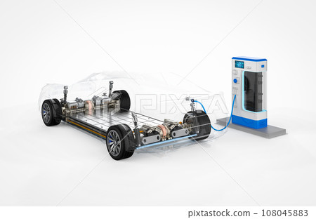 Transparent ev car or electric vehicle plug in with recharging station 108045883
