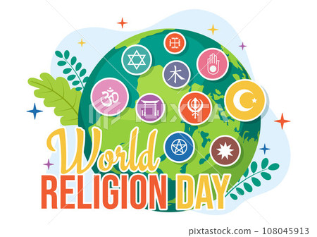 World Religion Day Vector Illustration on 17 January with Symbol Icons of Different Religions for Poster or Banner in Flat Cartoon Background World Religion Day Vector Illustration on 17 January with Symbol Icons of Different Religions for Poster or Banner in Flat Cartoon Background 108045913