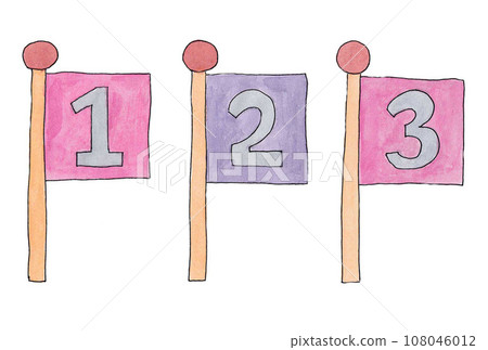 Illustration set of gray font pink 1.3 and purple 2 flags drawn with water-based pens and transparent watercolors Illustration set of gray font pink 1.3 and purple 2 flags drawn with water-based pens and transparent watercolors 108046012