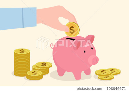 Businessman's hands are using coins for investment,Piggy Bank and Coins,Investment,Savings,vector illustration.	 108046671