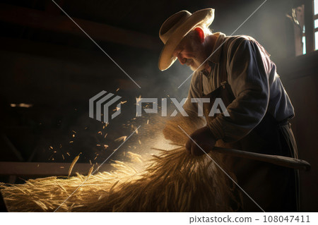 A grain harvest rituals and traditions, highlighting the hard work of farmers during harvest season. Generative Ai 108047411