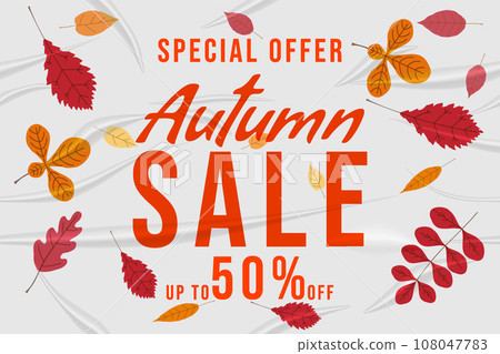 Autumn Sale glued paper with wrinkles effect realistic 108047783