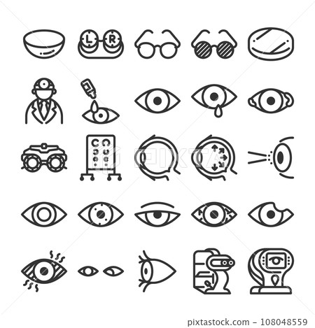 Ophthalmology contact lens prescription icon set Ophthalmology contact lens prescription icon set 108048559