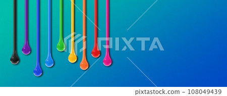 Colorful ink drops on blue background. Horizontal banner 108049439