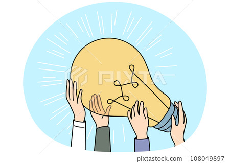 People hands hold huge lightbulb 108049897