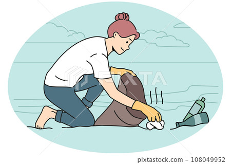 Female activist clean nature from garbage 108049952