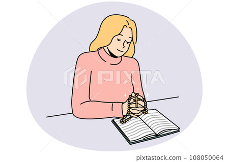 Woman read bible pray with rosary Woman read bible pray with rosary 108050064