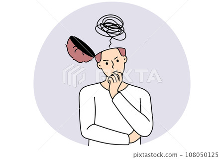 Pensive man with head open look for solution Pensive man with head open look for solution 108050125