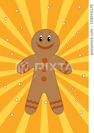 Christmas gingerbread man in retro groovy style. Vector illustration Christmas gingerbread man in retro groovy style. Vector illustration 108050276