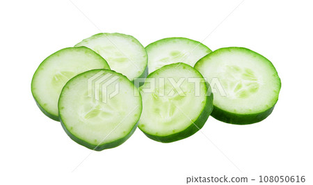 Fresh slice cucumber close-up on white background 108050616
