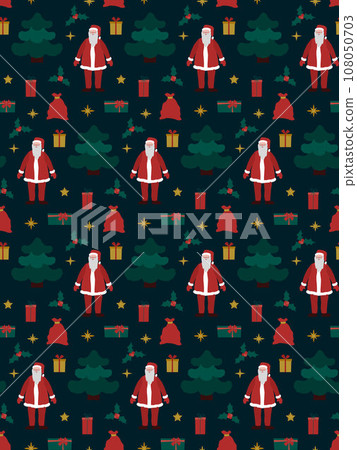 Christmas cute seamless pattern . A festive trees, Santa, winter decor and gifts. Can be used for fabric, textile, clothing, wallpapers or scrap booking. Vector illustration. Christmas cute seamless pattern . A festive trees, Santa, winter decor and gifts. Can be used for fabric, textile, clothing, wallpapers or scrap booking. Vector illustration. 108050703