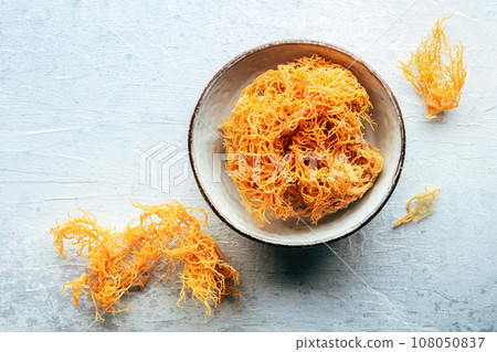Irish sea moss, Chondrus Crispus, healthy organic raw seaweed, overhead 108050837