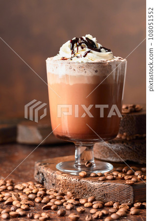 Coffee and chocolate cocktail with whipped cream. Coffee and chocolate cocktail with whipped cream. 108051552