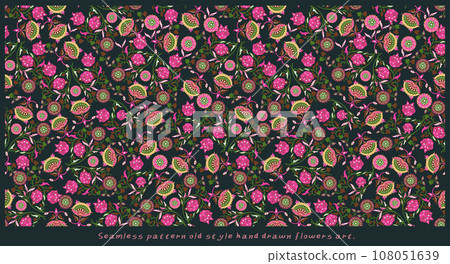 A Seamless pattern old style hand drawn flowers art 108051639