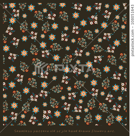 C Seamless pattern old style hand drawn flowers art 108051643
