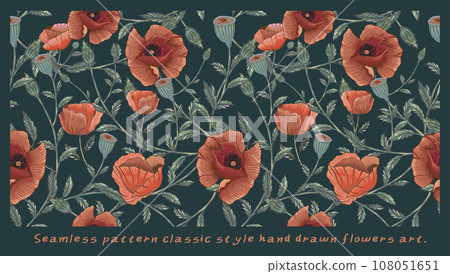 K Seamless pattern old style hand drawn flowers art K Seamless pattern old style hand drawn flowers art 108051651