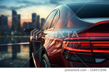 Sports car racing, moving towards city - futuristic concept 108051696