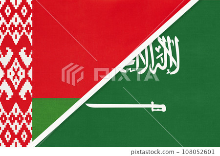 Belarus and Saudi Arabia, symbol of country. Belarusian vs Arabian national flags. 108052601