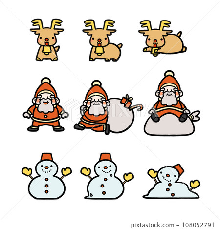 可愛的聖誕老人、馴鹿和雪人的插圖 108052791