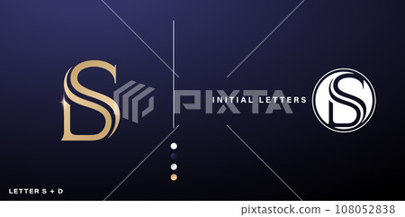 SD monogram letter logo with blue and gold color for business cards, branding company identity, advertisement materials golden foil, collages prints, ads campaigns, wedding invitation initials couples 108052838