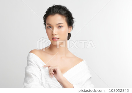 Beautiful young asian woman with clean fresh skin on white background, Face care, Facial treatment, Cosmetology, beauty and spa, Asian women portrait. 108052843