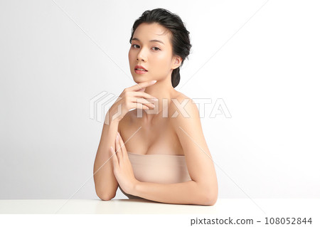 Beautiful young asian woman with clean fresh skin on white background, Face care, Facial treatment, Cosmetology, beauty and spa, Asian women portrait. 108052844