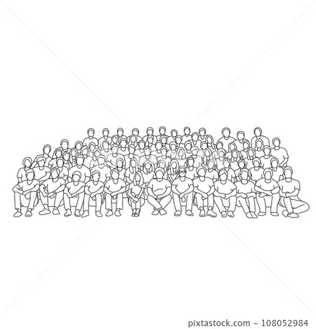 people sitting on stadium to take a photo together illustration vector hand drawn isolated on white background 108052984