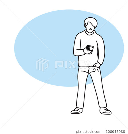 full length of man using smartphone on blue blank space illustration vector hand drawn isolated on white background 108052988
